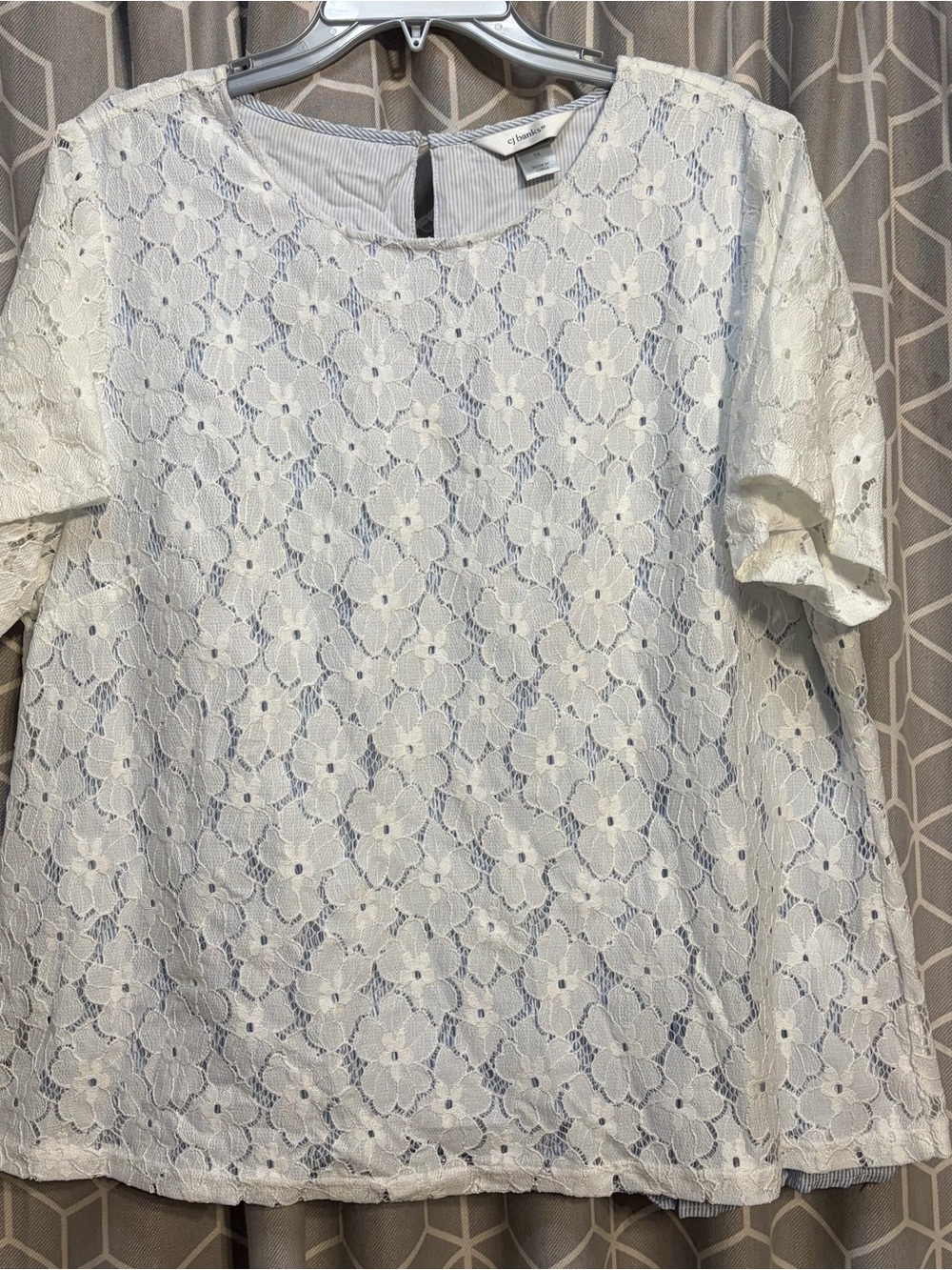 CJ Banks White Floral Lace Short-Sleeve Blouse